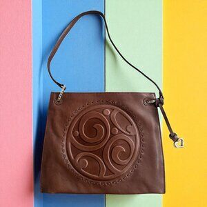 BRIGHTON Brown Shoulder Tooled Leather Handbag